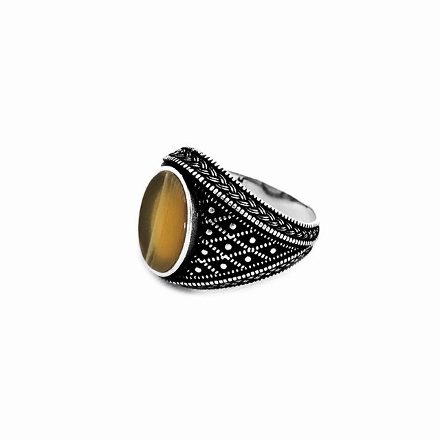 925 Sterling Silver Emperor Ring with Agate Stone Front Side View