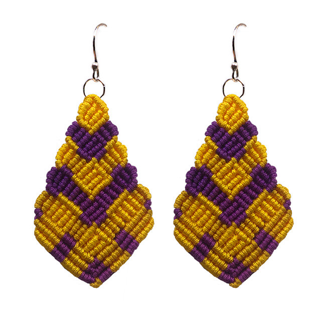 Pair of Yellow Purple Tree of Hearts Earrings
