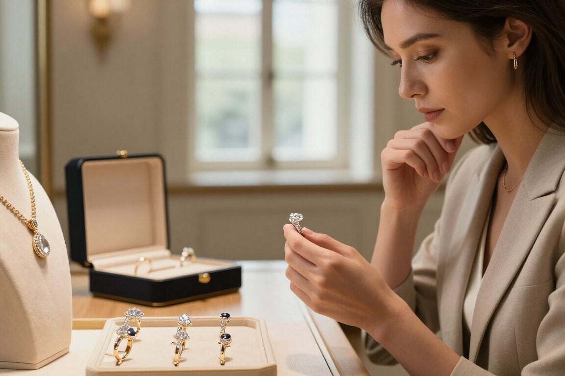 Image of a woman choosing a wedding ring