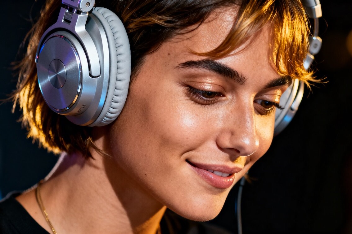 A image of a Female DJ wearing Headphones
