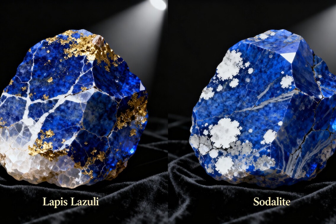 A image comparing Lapis Lazuli vs. Sodalite