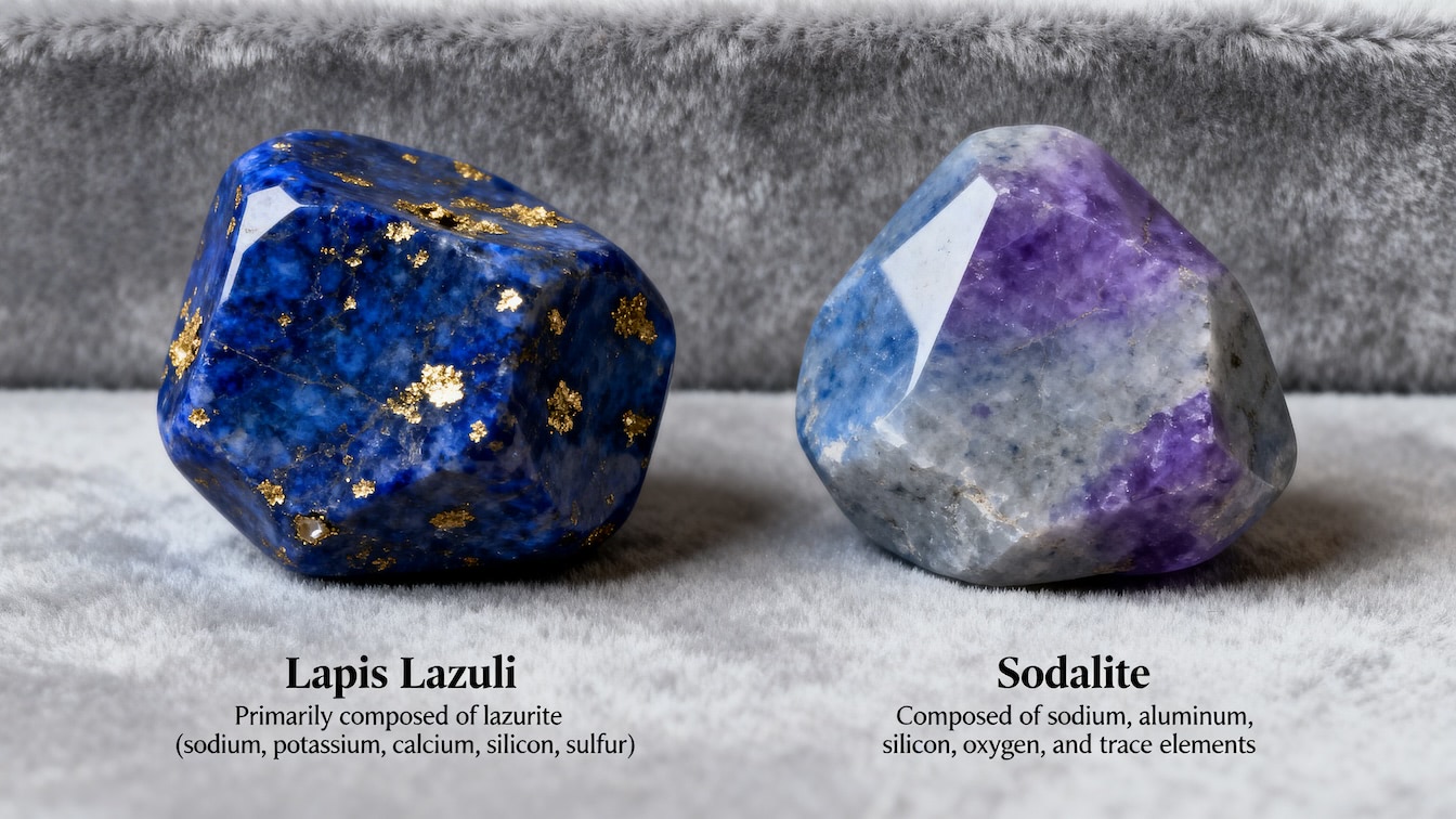 A image comparing Lapis Lazuli vs. Sodalite their color