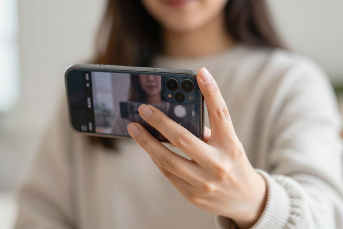 Image of a female taking a selfie photo with her iPhone
