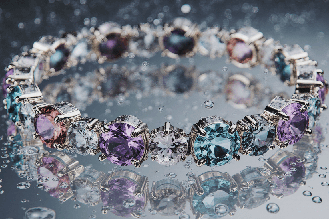 Water droplets on a semi-precious gemstone bracelet